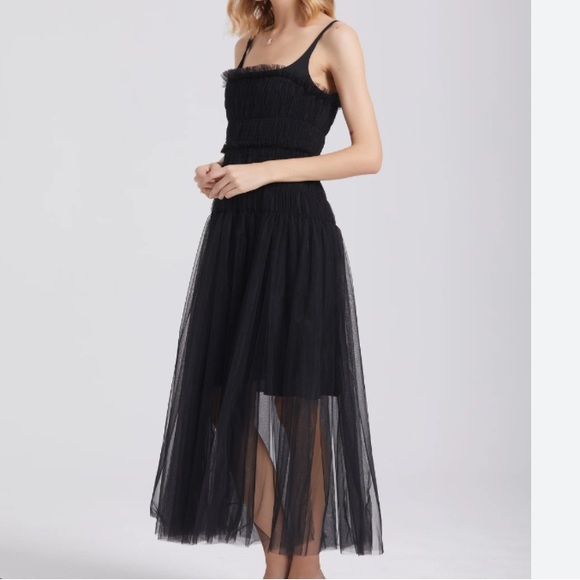 COPY - NWOT Rebecca Taylor Black Sleeveless Smocked Ruched tulle dress - Picture 3 of 13